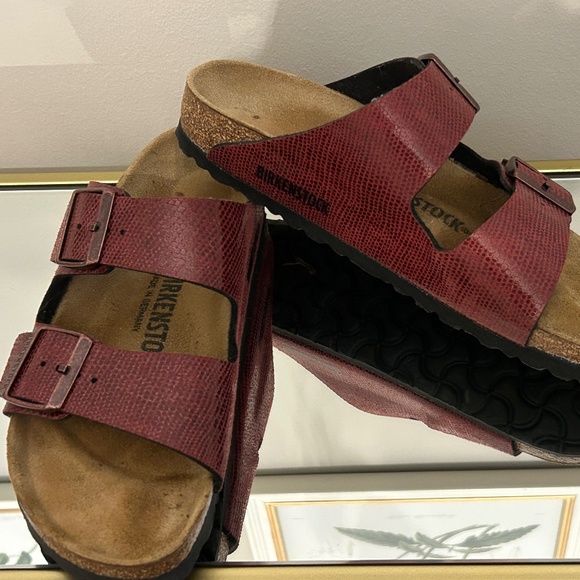Birkenstock Shoes - Birkenstock Arizona Birko-Flor - Magical Metallic Maroon Women's 37